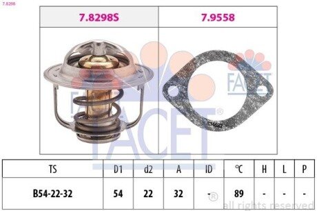 Термостат Combo/Astra G/H 1.7dTi /VECTRA C 1.8i FACET 7.8298 (фото 1)