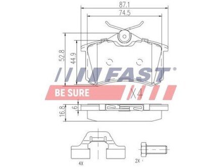 Колодки тормозные дисковые задние без датчика AUDI A1 10-18, A2 00-05, A3 96-12, A4 95-08, A6 97-04 FT29520