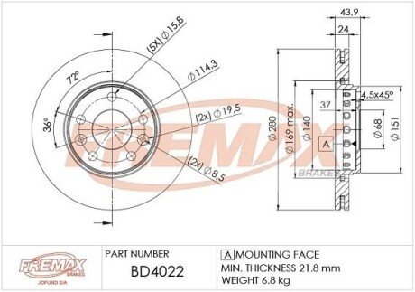 Тормозной диск (передний) BD4022