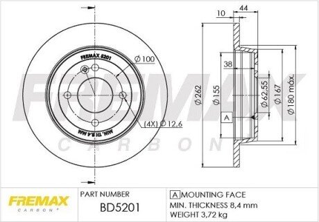 Гальмівний диск (задній) FREMAX BD5201 (фото 1)