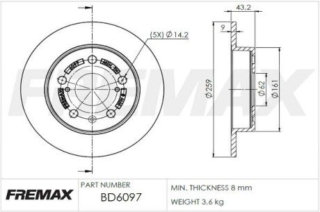 Гальмівний диск (задній) FREMAX BD6097 (фото 1)