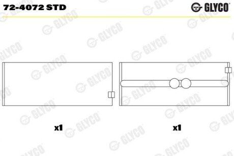 Вкладиші корінні (1 шия). продаж по 7 шт.. SCANIA DC9/DC12/DC16/DSC12/DT12/DT16 72-4072 STD