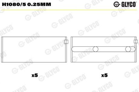 Вкладыши коренные RENAULT 1.6D/1.7/1.9TD F8M/F3N/F8Q С ЗАМКОМ (пр-во GLYCO) H1080/5 0.25MM