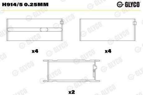 Вкладиші корінні MB 0,25 OM 615/616 (пр-во GLYCO) H914/5 0.25MM