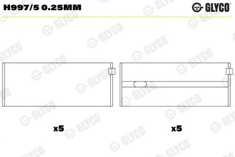 Вкладыши коренные MB HL 0,25 OM601/604 M102/111 (пр-во GLYCO) H997/5 0.25MM