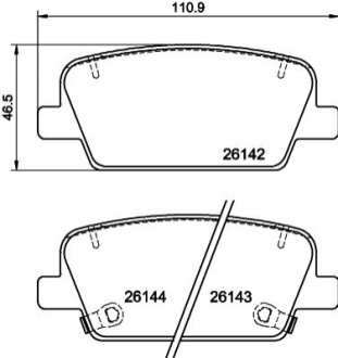 Гальмівні колодки дискові Hyundai Santa Fe 2.0D/2.2D/2.4 07.18- HELLA 8DB 355 040-081 (фото 1)