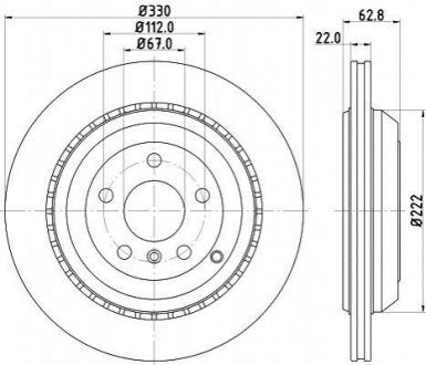 Гальмівний диск вентильований (задній) HELLA 8DD 355 113-231 (фото 1)