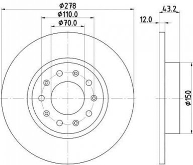 Гальмівний диск (задній) HELLA 8DD 355 116-671 (фото 1)