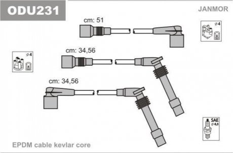 Провод зажигания (EPDM) OPEL ASTRA F; VECTRA A,B; CALIBRA Janmor ODU231 (фото 1)