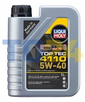 LM 1л TOP TEC 4110 5W-40 Олива ACEA C3, API SN, BMW Longlife-04, MB 229.31, MB 229.51, MB 229.52, MB 226.5, Porsche C40, VW 511 00, GM dexos2, Renault RN 0700, Renault RN 0710 LIQUI MOLY 21478 (фото 1)