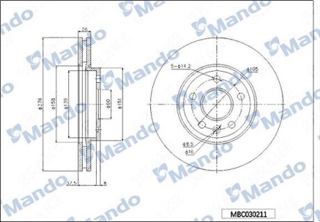 MANDO OPEL диск гальмівний передн.Chevrolet Cruze 1.6 09-, Astra J MBC030211