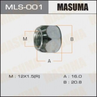 Гайка MASUMA 12x1.5 / під ключ = 21мм наскрізна Toyota, Daihatsu, Lexus, Mitsubishi, Honda упаковка20 MLS001