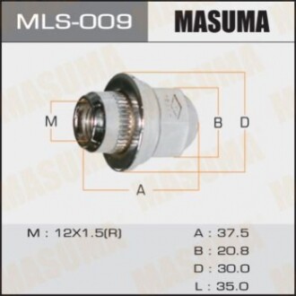 Гайка MASUMA 12x1.5 / під ключ = 21мм, з шайбою D 32mm упаковка 20 шт MLS009