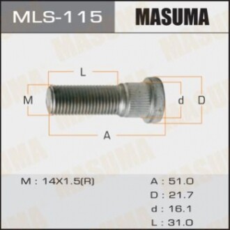 Шпилька колеса OEM 90942-02077 ToyotaTOYOTA LAND_CRUISER 200 (MLS115) MASUMA MLS115