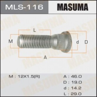 Шпилька MASUMA Toyota, Daihatsu, Lexus, Mitsubishi, Honda 12Х1, 5 L-45mm (уп 20шт)) MLS116