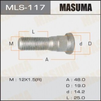 Шпилька MASUMA  Toyota, Daihatsu, Lexus, Mitsubishi, Honda. 12Х1,5. L- 49mm (уп 20шт) MLS117