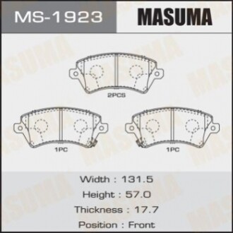 Колодки тормозные передн TOYOTA YARIS, TOYOTA COROLLA (06-14) (MS1923) MASUMA