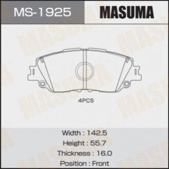 Колодка гальмівна передня Toyota CH-R (19-), Camry (17-), RAV 4 (19-) (MS1925) MASUMA