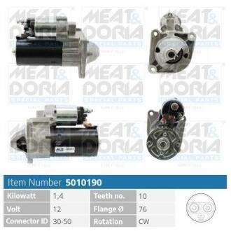 MEATDORIA JEEP Стартер DODGE JOURNEY 2.0 CRD 08-, FIAT DOBLO Cargo (263_) 1.6 D Multijet 10-, LANCIADELTA III 1.6 D Multijet 11-14, SUZUKI SX4 (EY, GY) 2.0 DDiS 09- MEAT&DORIA 5010190 (фото 1)