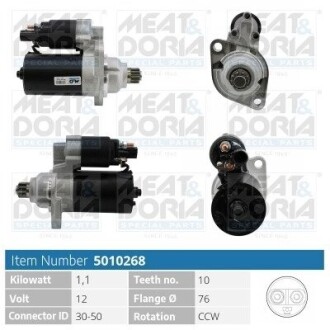 MEATDORIA  AUDI Стартер A3 (8P1) S3 quattro 06-12, SEAT, SKODA, VW 5010268