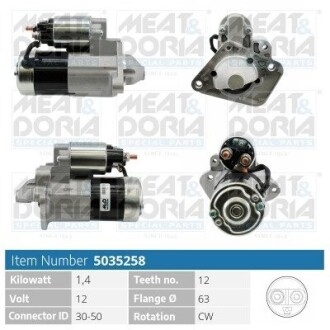 MEATDORIA RENAULT Стартер LAGUNA III (BT0/1) 1.6 16V (BT04, BT0D, BT0U) 07-15,  DACIA DUSTER (HS_) 1.6 16V 4x4 10-18 5035258