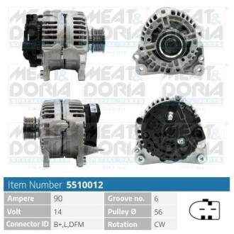 MEATDORIA VW Генератор 14V 90A Audi A3, Golf IV, Caddy III, Skoda Fabia I, Octavia I,II 5510012