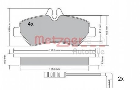 Колодки тормозные (задние) MB Sprinter 209-319 CDI/VW Crafter 30-35 06- METZGER 1170037 (фото 1)