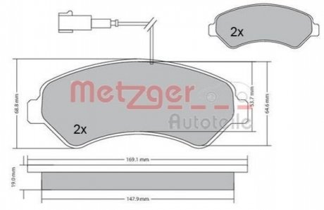 Колодки тормозные (передние) Citroen Jumper/Fiat Ducato/Peugeot Boxer 06- R16 (с датчиком) METZGER 1170591 (фото 1)