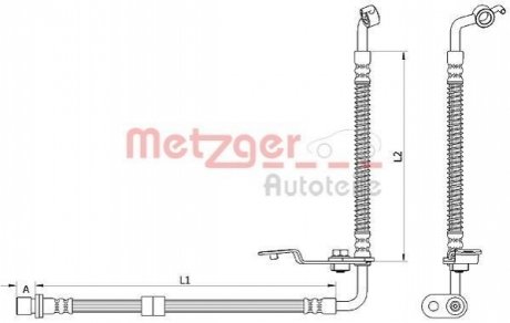 Шланг гальмівний (передній) Mazda 6 07-13 (R) (600mm) METZGER 4110878 (фото 1)