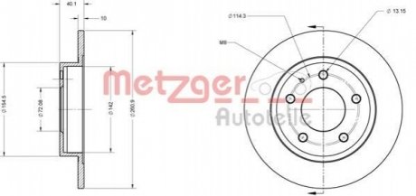 Диск гальмівний (задній) Mazda 626 91-02/Premacy 99-05 (261x10) METZGER 6110131 (фото 1)