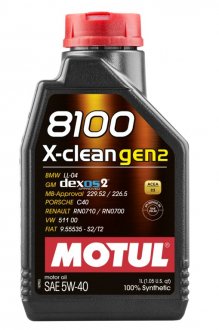Масло моторне 8100 X-CLEAN GEN2 SAE 5W40 (1L) MOTUL 109761 (фото 1)