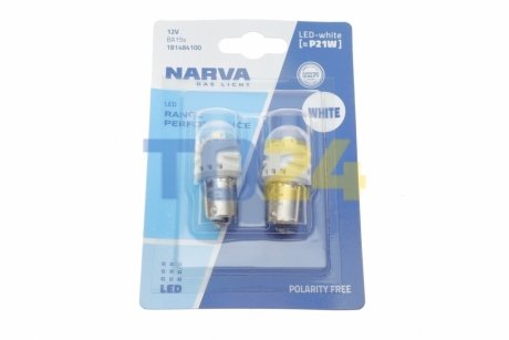 Лампа світлодіодна P21W white LED Range Performance 2,2W BA15S (блістер 2шт) (вир-во Narva) 181484100