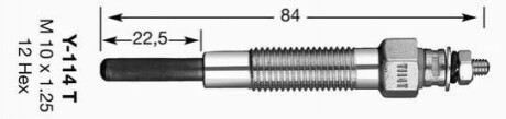 Свічка розжарювання 10.5V (M10x1.25) Mitsubishi Y114T