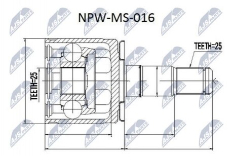 ШАРНІР РІВНИХ КУТОВИХ ШВИДКОСТЕЙ | MITSUBISHI PAJERO V14W-V55W, PAJERO SPORT K94W/K99W 96-06, SPACE GEAR /ЛІВ/ NTY NPWMS016 (фото 1)