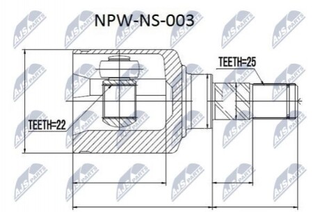 ШАРНІР РІВНИХ КУТОВИХ ШВИДКОСТЕЙ | NISSAN PRIMERA P11 1.6 96-00, PRIMERA KOMBI W11 96-00 /ПРАВ/ NPWNS003