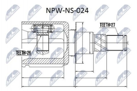 ШАРНІР РІВНИХ КУТОВИХ ШВИДКОСТЕЙ | NISSAN NAVARA D40 /ATM/ 05-, PATHFINDER R51 /ATM/ 05- Л/П NPW-NS-024