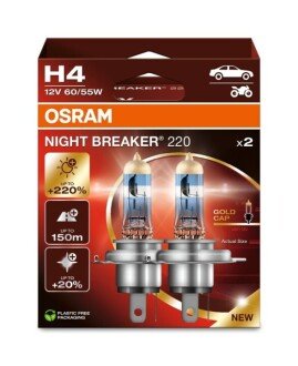 ЛАМПА H4 P43t  12V 60/55W NIGHT BREAKER +220% DUO BOX 64193NB2202HB