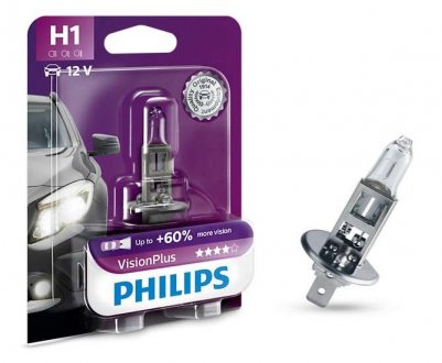 Лампа розжарювання H1 12V 55W P14,5s VisionPlus (вир-во Philips) 12258 VP B1