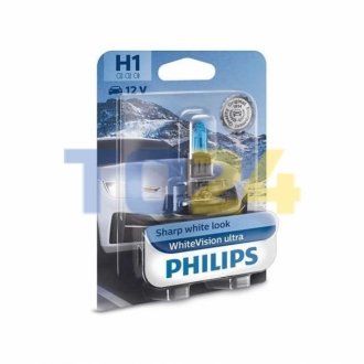 Лампа накаливания H1 WhiteVision ultra 12V 55W P14,5s (+60) (3700K) blister (пр-во Philips) 12258WVUB1