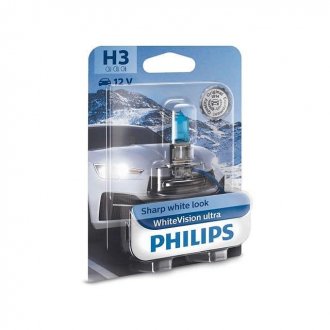 Лампа накаливания H3 WhiteVision ultra 12V 55W P14,5s (+60) (3900K)  1шт. blister (пр-во Philips) 12336WVUB1