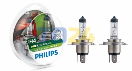 Лампа накалу H4 12V 60/55W  P43t-38 LongerLife Ecovision (вир-во Philips) 12342 LLECO S2