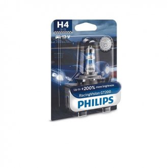 Лампа накаливания H4 RacingVision GT200 +200 12V 60/55W P43t-38(пр-во Philips) 12342RGTB1