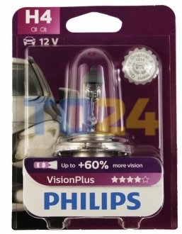 Лампа розжарювання H4VisionPlus12V 60/55W P43t-38 (вир-во Philips) 12342 VP B1