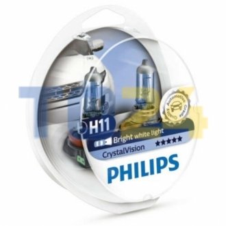 Лампа розжарювання H11 12V 55W PGJ19-2 Cristal Vision + 2x W5W 4300K (к-т) (вир-во Philips) 12362CVSM