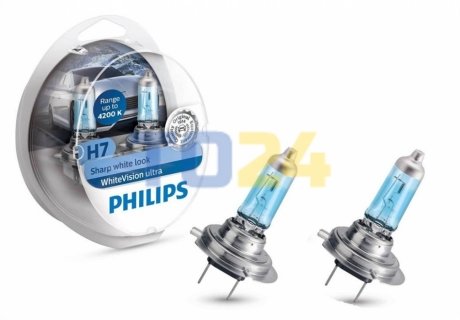 Лампа розжарювання H7 12V 55W PX26d H7 WhiteVision ULTRA +60 (4200K) (компл) (вир-во Philips) 12972WVUSM