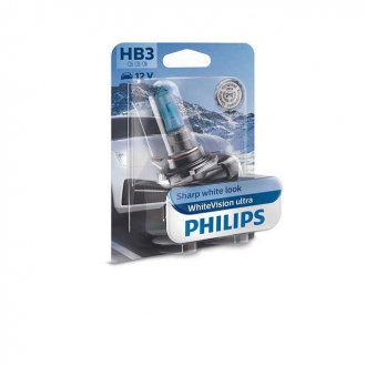 Лампа розжарювання HB3 WhiteVision ultra 12V 60W P20d (+60) (3800K) 1шт. blister (пр-во Philips) 9005WVUB1