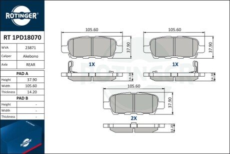 Колодки тормозные дисковые комплект RT 1PD18070