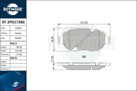 Колодки тормозные дисковые комплект RT 2PD17380