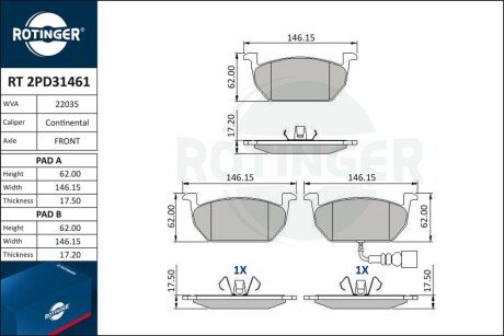 Колодки тормозные дисковые комплект RT 2PD31461