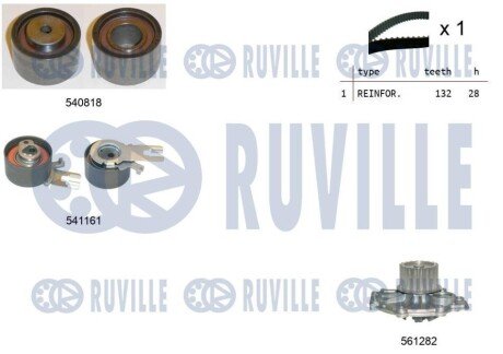 Комплект ГРМ + помпа Volvo C70/S60/S80/V60/V70/XC70/XC90 2.0-2.4D 01- (28x132z) RUVILLE 5503261 (фото 1)